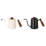 Maxbell 600ml Gooseneck Coffee Kettle Tea Pot for Camping Compact Size Wooden Handle White