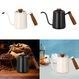 Maxbell 600ml Gooseneck Coffee Kettle Tea Pot for Camping Compact Size Wooden Handle White