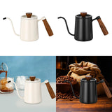 Maxbell 600ml Gooseneck Coffee Kettle Tea Pot for Camping Compact Size Wooden Handle White