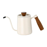 Maxbell 600ml Gooseneck Coffee Kettle Tea Pot for Camping Compact Size Wooden Handle White