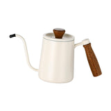 Maxbell 600ml Gooseneck Coffee Kettle Tea Pot for Camping Compact Size Wooden Handle White