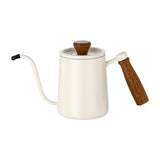 Maxbell 600ml Gooseneck Coffee Kettle Tea Pot for Camping Compact Size Wooden Handle White