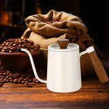 Maxbell 600ml Gooseneck Coffee Kettle Tea Pot for Camping Compact Size Wooden Handle White