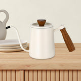 Maxbell 600ml Gooseneck Coffee Kettle Tea Pot for Camping Compact Size Wooden Handle White