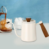 Maxbell 600ml Gooseneck Coffee Kettle Tea Pot for Camping Compact Size Wooden Handle White