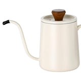 Maxbell 600ml Gooseneck Coffee Kettle Tea Pot for Camping Compact Size Wooden Handle White