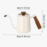 Maxbell 600ml Gooseneck Coffee Kettle Tea Pot for Camping Compact Size Wooden Handle White