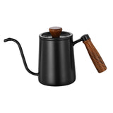Maxbell 600ml Gooseneck Coffee Kettle Tea Pot for Camping Compact Size Wooden Handle Black