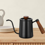 Maxbell 600ml Gooseneck Coffee Kettle Tea Pot for Camping Compact Size Wooden Handle Black