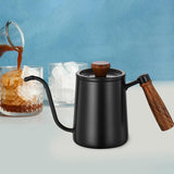 Maxbell 600ml Gooseneck Coffee Kettle Tea Pot for Camping Compact Size Wooden Handle Black
