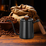 Maxbell 600ml Gooseneck Coffee Kettle Tea Pot for Camping Compact Size Wooden Handle Black