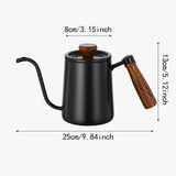 Maxbell 600ml Gooseneck Coffee Kettle Tea Pot for Camping Compact Size Wooden Handle Black