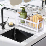 Maxbell Sponge Holder for Kitchen Sink Carbon Steel Sink Caddy for Washroom Bathroom White