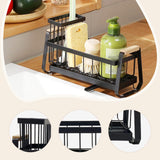 Maxbell Sponge Holder for Kitchen Sink Carbon Steel Sink Caddy for Washroom Bathroom Black