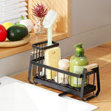 Maxbell Sponge Holder for Kitchen Sink Carbon Steel Sink Caddy for Washroom Bathroom Black