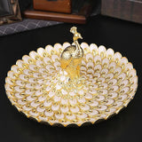 Maxbell Fruit Plate Multi Functional Peacock Cosmetic Tray for Makeup Bathroom Party Gold White