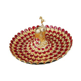 Maxbell Fruit Plate Multi Functional Peacock Cosmetic Tray for Makeup Bathroom Party Gold Red
