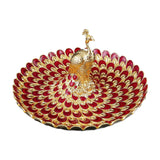 Maxbell Fruit Plate Multi Functional Peacock Cosmetic Tray for Makeup Bathroom Party Gold Red