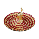 Maxbell Fruit Plate Multi Functional Peacock Cosmetic Tray for Makeup Bathroom Party Gold Red