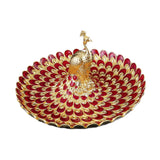Maxbell Fruit Plate Multi Functional Peacock Cosmetic Tray for Makeup Bathroom Party Gold Red