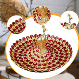 Maxbell Fruit Plate Multi Functional Peacock Cosmetic Tray for Makeup Bathroom Party Gold Red