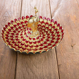 Maxbell Fruit Plate Multi Functional Peacock Cosmetic Tray for Makeup Bathroom Party Gold Red