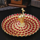 Maxbell Fruit Plate Multi Functional Peacock Cosmetic Tray for Makeup Bathroom Party Gold Red