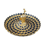 Maxbell Fruit Plate Multi Functional Peacock Cosmetic Tray for Makeup Bathroom Party Gold Blue