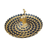 Maxbell Fruit Plate Multi Functional Peacock Cosmetic Tray for Makeup Bathroom Party Gold Blue