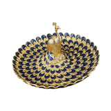 Maxbell Fruit Plate Multi Functional Peacock Cosmetic Tray for Makeup Bathroom Party Gold Blue