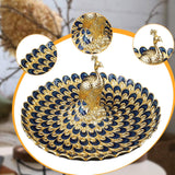 Maxbell Fruit Plate Multi Functional Peacock Cosmetic Tray for Makeup Bathroom Party Gold Blue