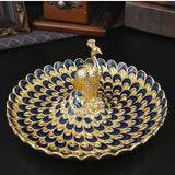 Maxbell Fruit Plate Multi Functional Peacock Cosmetic Tray for Makeup Bathroom Party Gold Blue