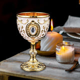Maxbell Vintage Embossed Water Goblet Home Tiny Drinking Cup European Metal Wine Cup Gold White