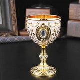 Maxbell Vintage Embossed Water Goblet Home Tiny Drinking Cup European Metal Wine Cup Gold White