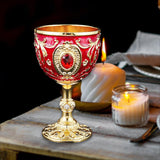 Maxbell Vintage Embossed Water Goblet Home Tiny Drinking Cup European Metal Wine Cup Gold Red
