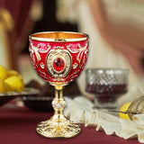 Maxbell Vintage Embossed Water Goblet Home Tiny Drinking Cup European Metal Wine Cup Gold Red