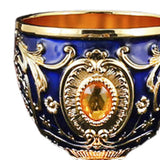 Maxbell Vintage Embossed Water Goblet Home Tiny Drinking Cup European Metal Wine Cup Gold Deep Blue