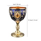 Maxbell Vintage Embossed Water Goblet Home Tiny Drinking Cup European Metal Wine Cup Gold Deep Blue