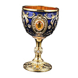 Maxbell Vintage Embossed Water Goblet Home Tiny Drinking Cup European Metal Wine Cup Gold Deep Blue