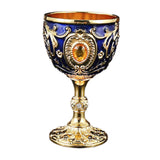 Maxbell Vintage Embossed Water Goblet Home Tiny Drinking Cup European Metal Wine Cup Gold Deep Blue