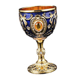 Maxbell Vintage Embossed Water Goblet Home Tiny Drinking Cup European Metal Wine Cup Gold Deep Blue
