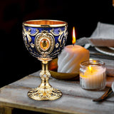 Maxbell Vintage Embossed Water Goblet Home Tiny Drinking Cup European Metal Wine Cup Gold Deep Blue