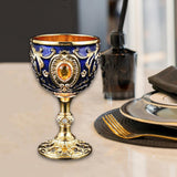 Maxbell Vintage Embossed Water Goblet Home Tiny Drinking Cup European Metal Wine Cup Gold Deep Blue