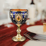 Maxbell Vintage Embossed Water Goblet Home Tiny Drinking Cup European Metal Wine Cup Gold Deep Blue