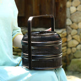 Maxbell Bamboo Woven Basket 2 Tiers Handmade for Holiday Party Treats Picnic Camping S