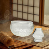 Maxbell Textured Glass Matcha Bowl with Matcha Whisk Holder Glass Tea Bowl for Gifts Deep Texture