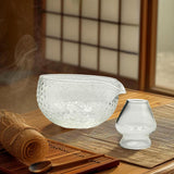 Maxbell Textured Glass Matcha Bowl with Matcha Whisk Holder Glass Tea Bowl for Gifts Dot Texture