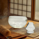 Maxbell Textured Glass Matcha Bowl with Matcha Whisk Holder Glass Tea Bowl for Gifts Light Texture