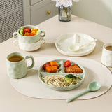 Maxbell Serving Platter Easy to Fill Practical 3 Compartments Porcelain Dinner Plate round green