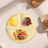 Maxbell Serving Platter Easy to Fill Practical 3 Compartments Porcelain Dinner Plate round yellow